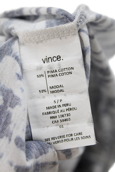 Vince Womens Long Sleeve Scoop Neck Abstract Shirt White Navy Cotton Size Small