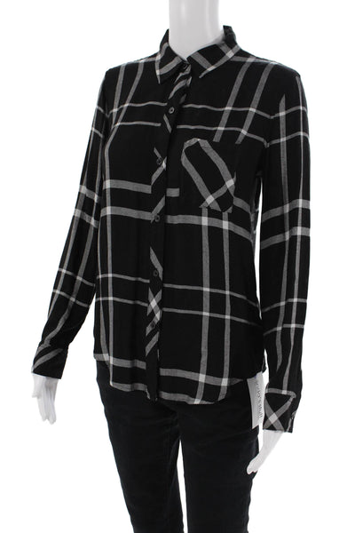 Rails Womens Button Front Collared Plaid Pocket Shirt Black White Extra Small