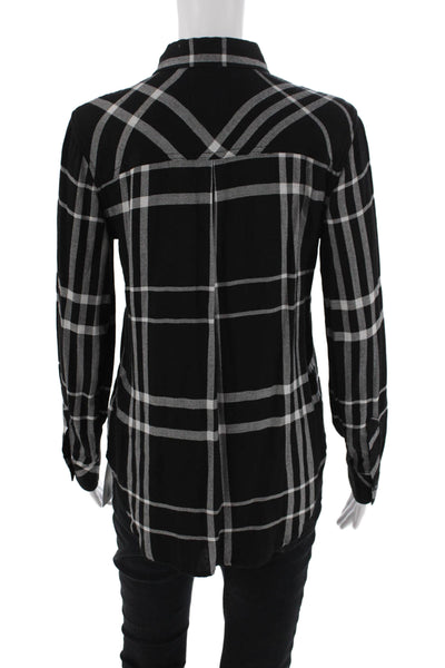 Rails Womens Button Front Collared Plaid Pocket Shirt Black White Extra Small