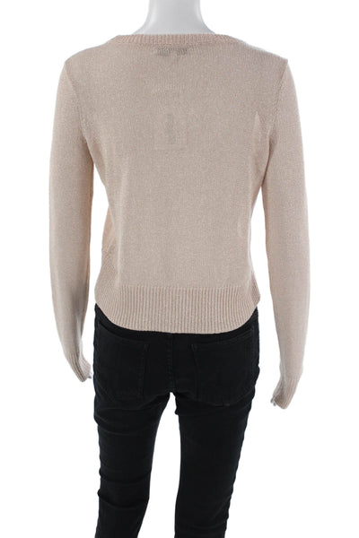 Intermix Womens Long Sleeve Scoop Neck Metallic Knit Sweater Beige Size Petite