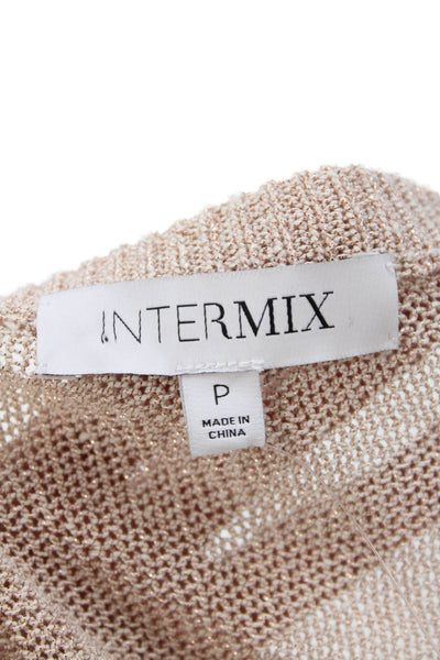 Intermix Womens Long Sleeve Scoop Neck Metallic Knit Sweater Beige Size Petite