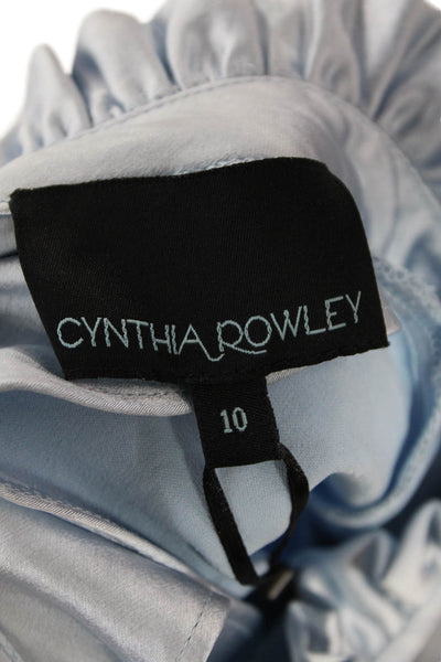 Cynthia Rowley Womens Ezra Ruffle Neck Bell Sleeve Satin Top Light Blue Size 10