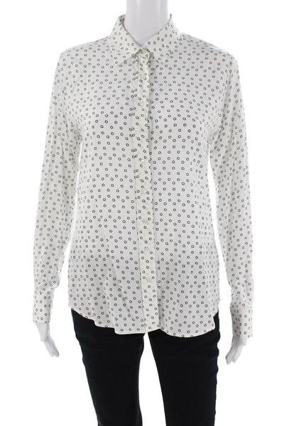The Shirt Womens Button Front Collared Long Sleeve Circle Shirt White Black XS