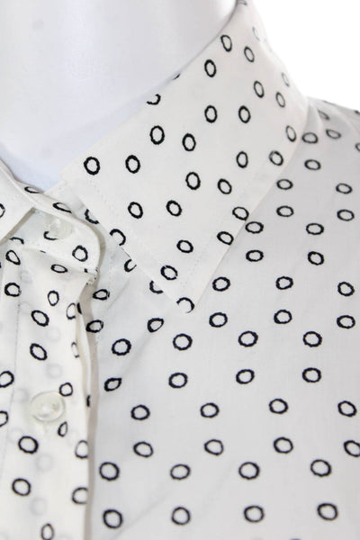 The Shirt Womens Button Front Collared Long Sleeve Circle Shirt White Black XS