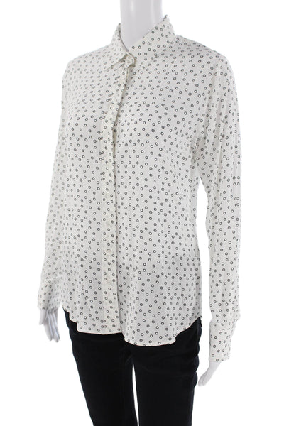 The Shirt Womens Button Front Collared Long Sleeve Circle Shirt White Black XS