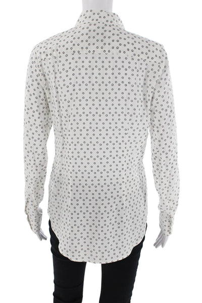 The Shirt Womens Button Front Collared Long Sleeve Circle Shirt White Black XS