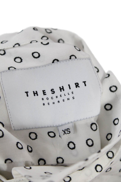 The Shirt Womens Button Front Collared Long Sleeve Circle Shirt White Black XS