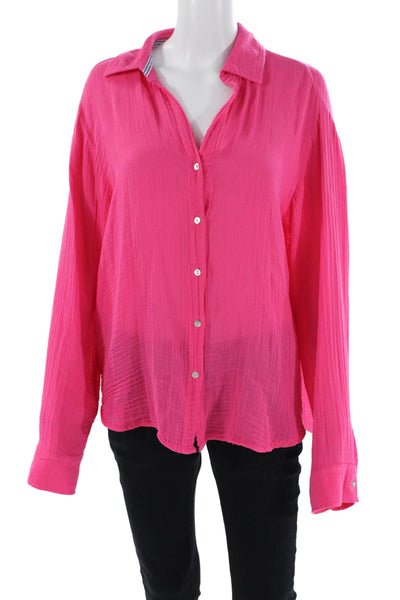 Sundry Womens Button Front Long Sleeve Collared Gauze Shirt Pink Cotton Size 3