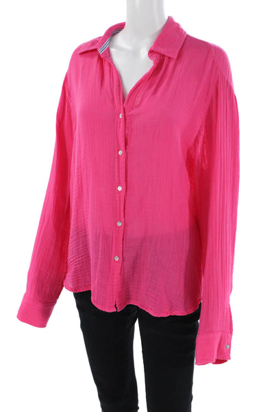Sundry Womens Button Front Long Sleeve Collared Gauze Shirt Pink Cotton Size 3