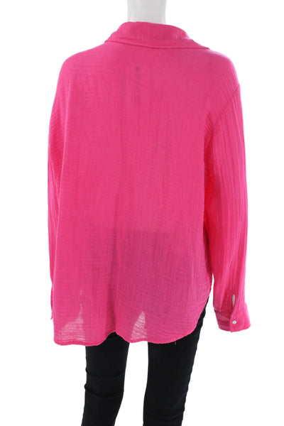 Sundry Womens Button Front Long Sleeve Collared Gauze Shirt Pink Cotton Size 3