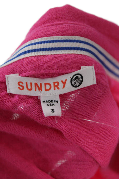 Sundry Womens Button Front Long Sleeve Collared Gauze Shirt Pink Cotton Size 3
