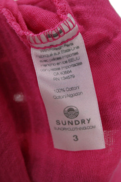 Sundry Womens Button Front Long Sleeve Collared Gauze Shirt Pink Cotton Size 3