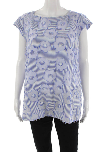 Sarte Pettegole Womens Sleeveless Boat Neck Floral Striped Top Blue White IT 44