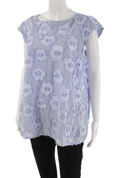 Sarte Pettegole Womens Sleeveless Boat Neck Floral Striped Top Blue White IT 44