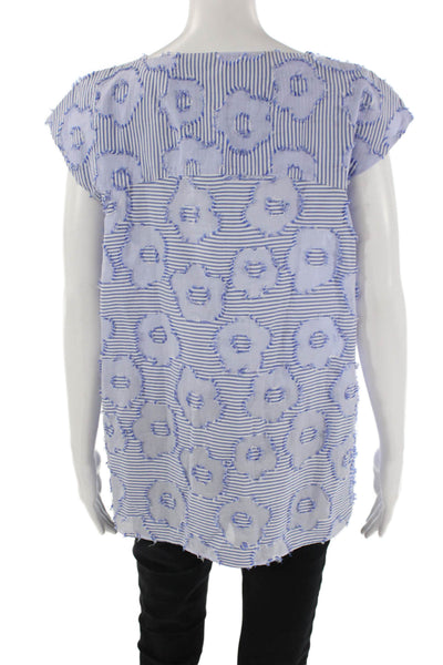 Sarte Pettegole Womens Sleeveless Boat Neck Floral Striped Top Blue White IT 44