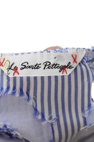 Sarte Pettegole Womens Sleeveless Boat Neck Floral Striped Top Blue White IT 44