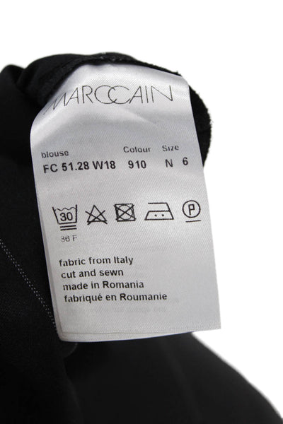 Marccain Womens Long Sleeve Crew Neck Front Zip Check Blouse Navy White Size 6