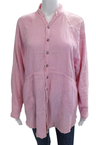 We The Free Womens Cotton Raw Hem Detail Buttoned Blouse Pink Size S
