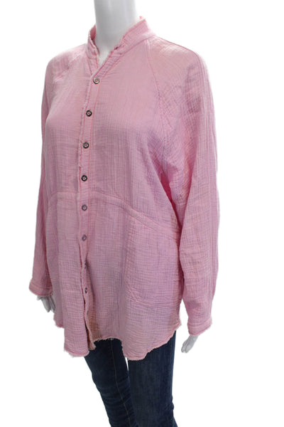 We The Free Womens Cotton Raw Hem Detail Buttoned Blouse Pink Size S