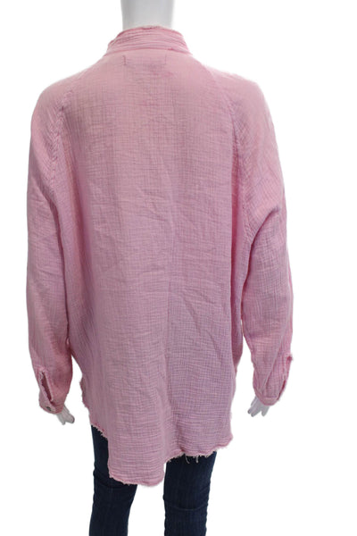 We The Free Womens Cotton Raw Hem Detail Buttoned Blouse Pink Size S