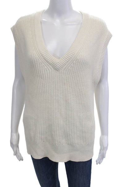 Rails Womens Cotton V-Neck Knitted Sleeveless Sweater White Size M