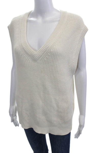 Rails Womens Cotton V-Neck Knitted Sleeveless Sweater White Size M