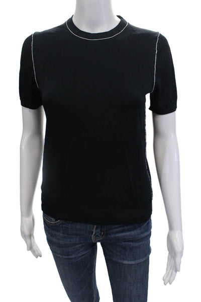 Zara Womens Piping Detail Crew Neck Short Sleeve Crop Top Black Size S