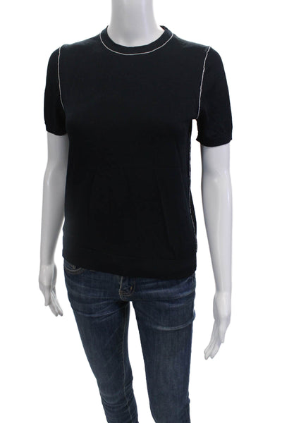 Zara Womens Piping Detail Crew Neck Short Sleeve Crop Top Black Size S