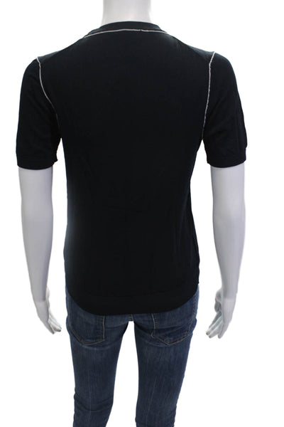 Zara Womens Piping Detail Crew Neck Short Sleeve Crop Top Black Size S