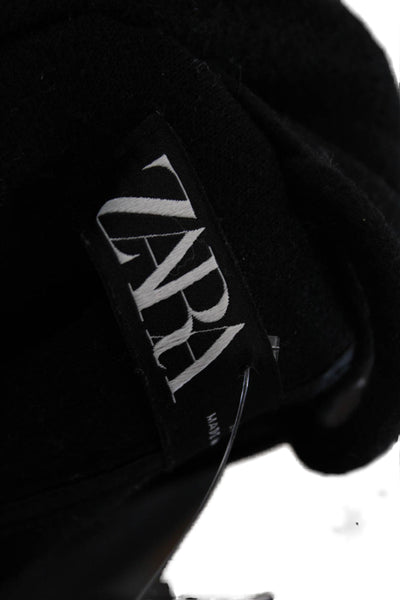 Zara Womens Notched Collar Open Front Pocketed Jacket Black Size S