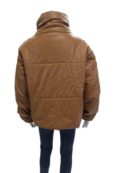 Lioness Womens Faux Leather High Neck Pocketed Cropped Jacket Brown Size S