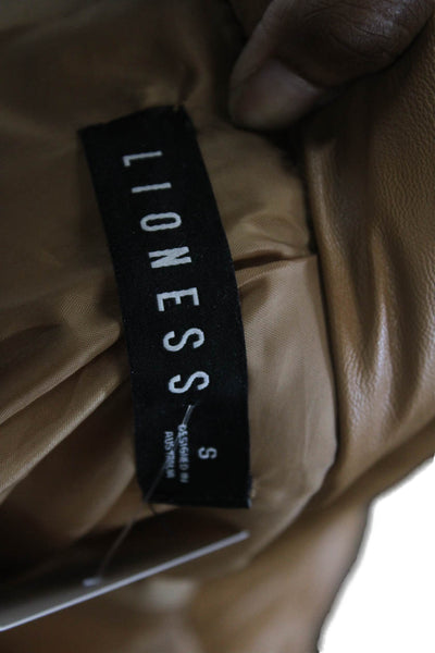Lioness Womens Faux Leather High Neck Pocketed Cropped Jacket Brown Size S