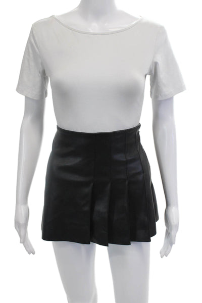 MNG Womens Faux Leather Pleated Detail Side Zippered Mini Skirt Black Size XS
