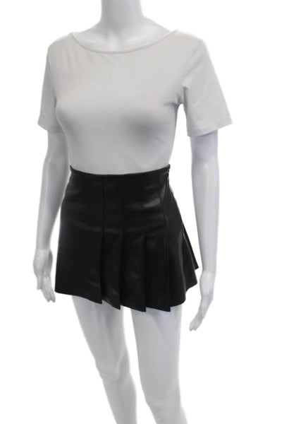 MNG Womens Faux Leather Pleated Detail Side Zippered Mini Skirt Black Size XS