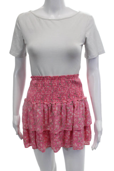 Vineyard Vines Womens Cotton Smocked Floral Layered Mini Skirt Pink Size XS
