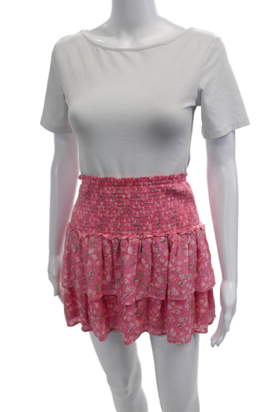 Vineyard Vines Womens Cotton Smocked Floral Layered Mini Skirt Pink Size XS