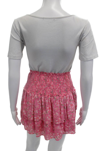 Vineyard Vines Womens Cotton Smocked Floral Layered Mini Skirt Pink Size XS
