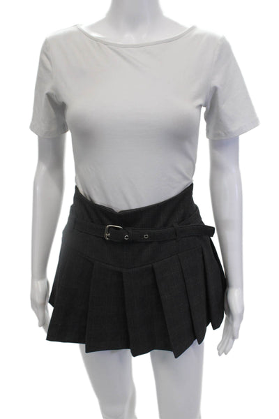 Zara Womens Plaid Pleated Detail Buckled Detail Mini Skort Gray Size XS