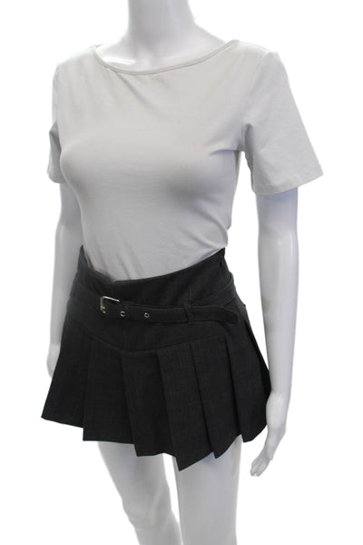 Zara Womens Plaid Pleated Detail Buckled Detail Mini Skort Gray Size XS