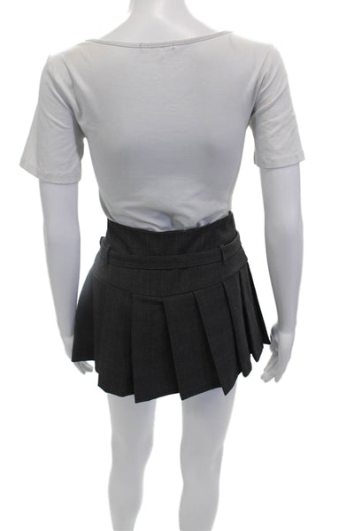 Zara Womens Plaid Pleated Detail Buckled Detail Mini Skort Gray Size XS