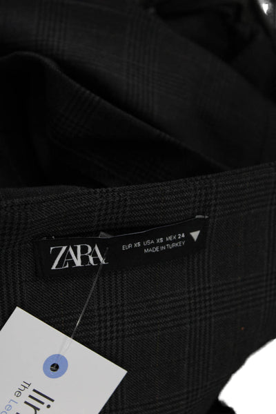 Zara Womens Plaid Pleated Detail Buckled Detail Mini Skort Gray Size XS