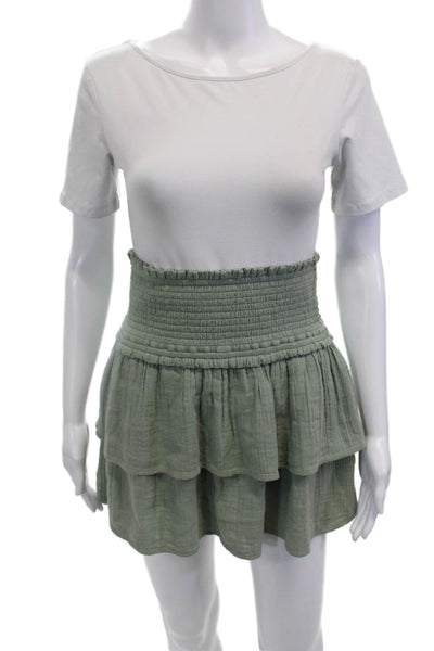 Vineyard Vines Womens Cotton Smocked Detail Layered Mini Skirt Green Size XS