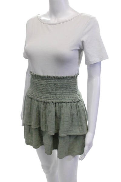 Vineyard Vines Womens Cotton Smocked Detail Layered Mini Skirt Green Size XS