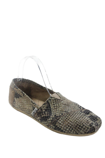 TOMS Womens Snakeskin Print Flats Beige Size 8