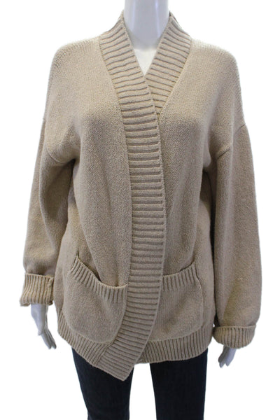 One Grey Day Womens Cotton Long Sleeve Open Front Cardigan Beige Size S