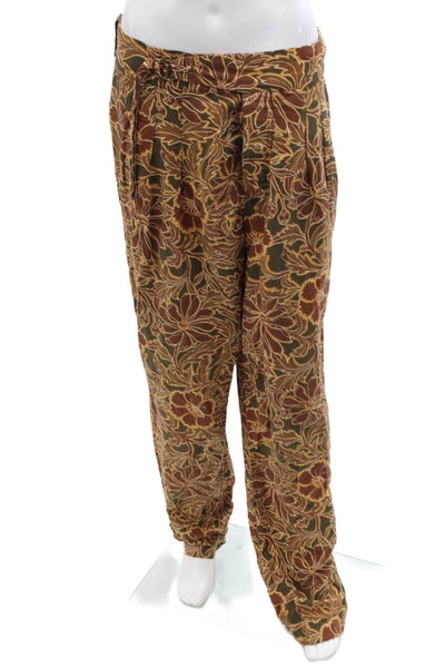 Nanushka Womens Floral Print Buttoned Belted Straight Leg Pants Brown Size M