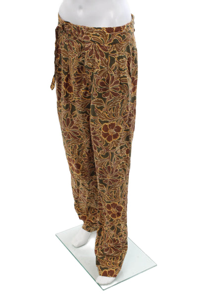 Nanushka Womens Floral Print Buttoned Belted Straight Leg Pants Brown Size M