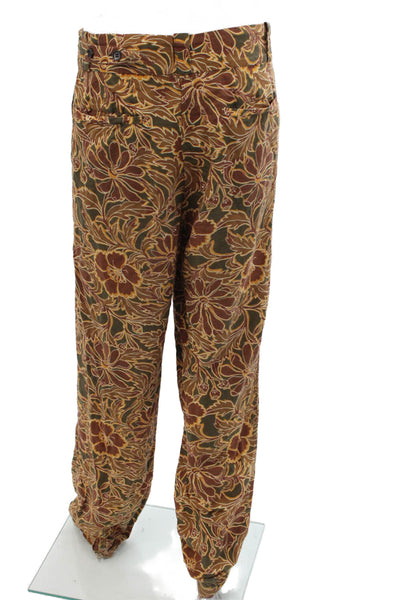 Nanushka Womens Floral Print Buttoned Belted Straight Leg Pants Brown Size M