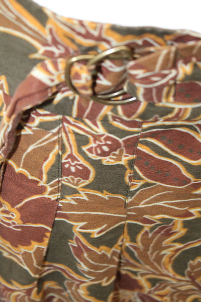 Nanushka Womens Floral Print Buttoned Belted Straight Leg Pants Brown Size M