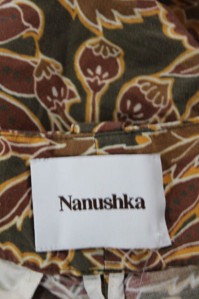 Nanushka Womens Floral Print Buttoned Belted Straight Leg Pants Brown Size M